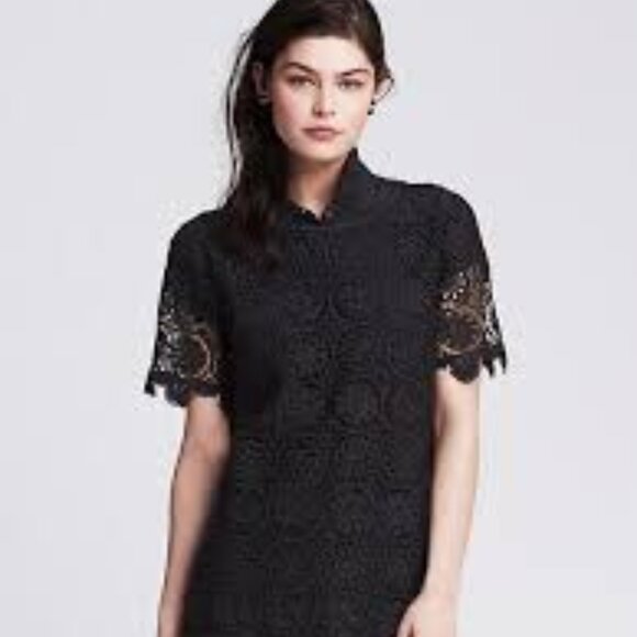 Banana Republic Black Lace Shirt – Sheer Overlay, Worn Once - Picture 1 of 3
